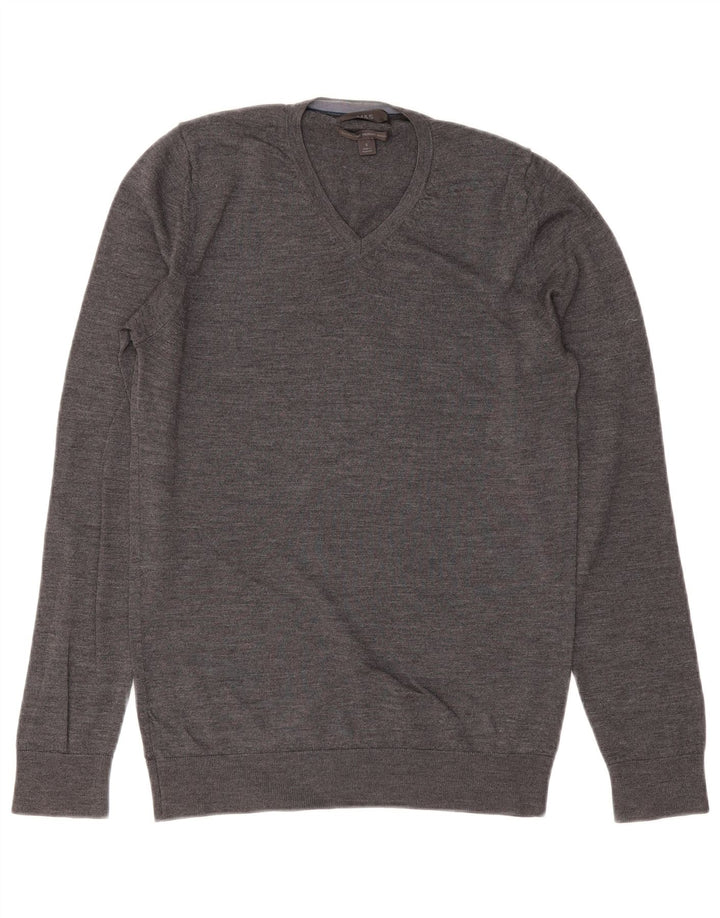 MARKS & SPENCER Herre V-hals sweater lille grå merinould