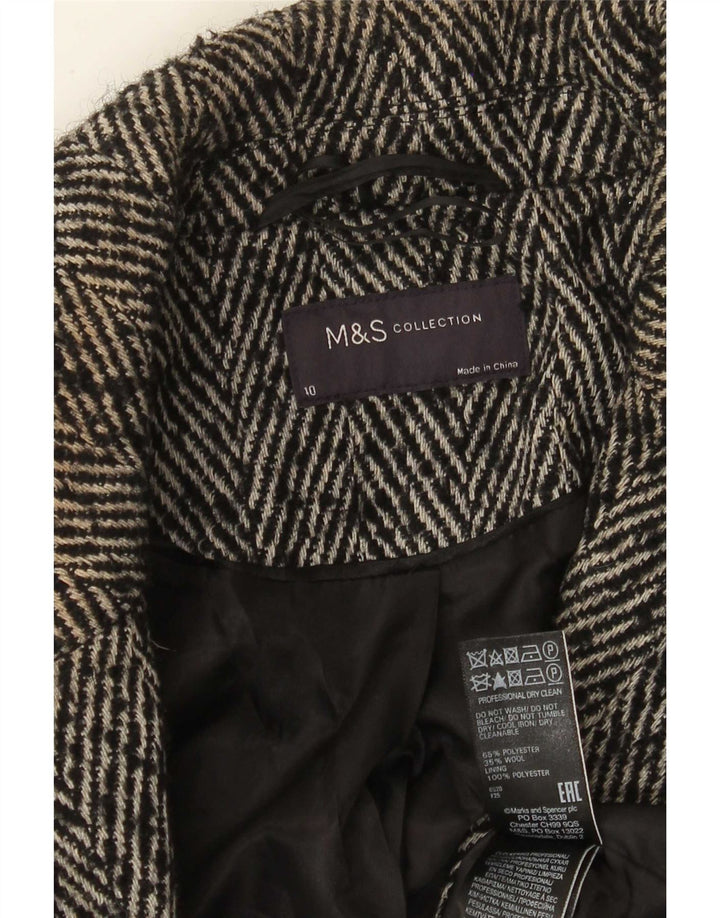 Marks & Spencer Dame Dobbeltradet Frakke UK 10 Small Grey Herringbone