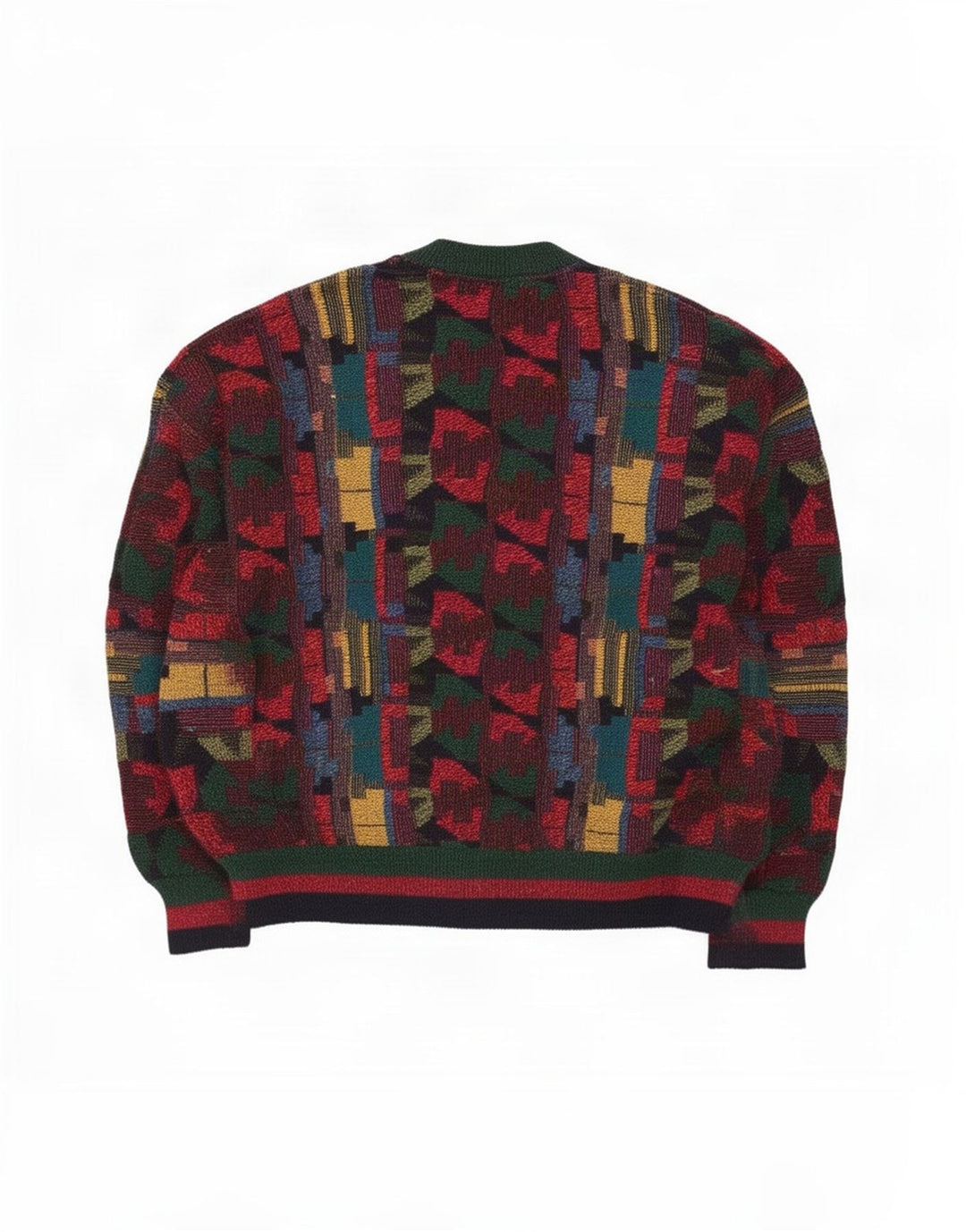 Vintage Herre V-hals sweater Medium Flerfarvet geometrisk akryl
