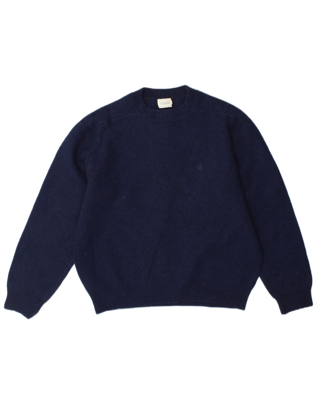 BENETTON Dame sweater med rund hals DK 14 Mellem marineblå uld