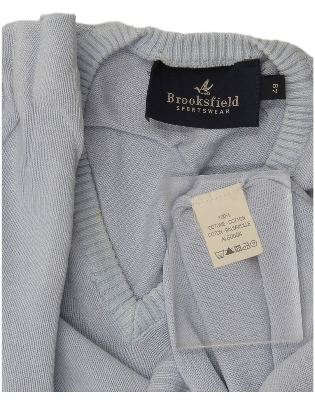Brooksfield Dame V-hals sweater IT 48 XL Blå Bomuld