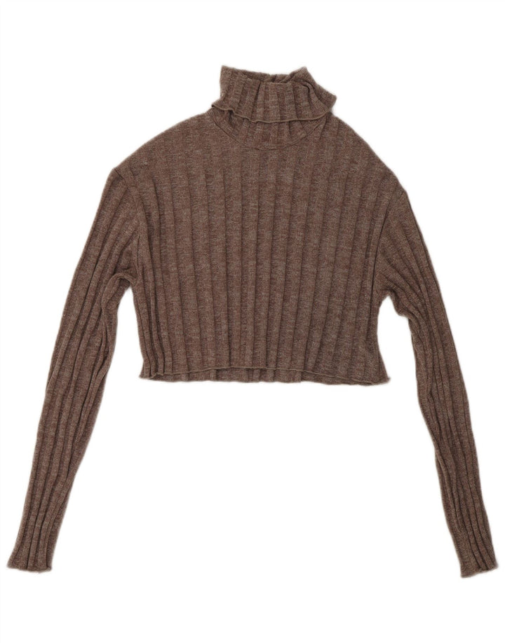 ZARA Dame Crop Roll Neck Sweater UK 10 Small Brown Polyester