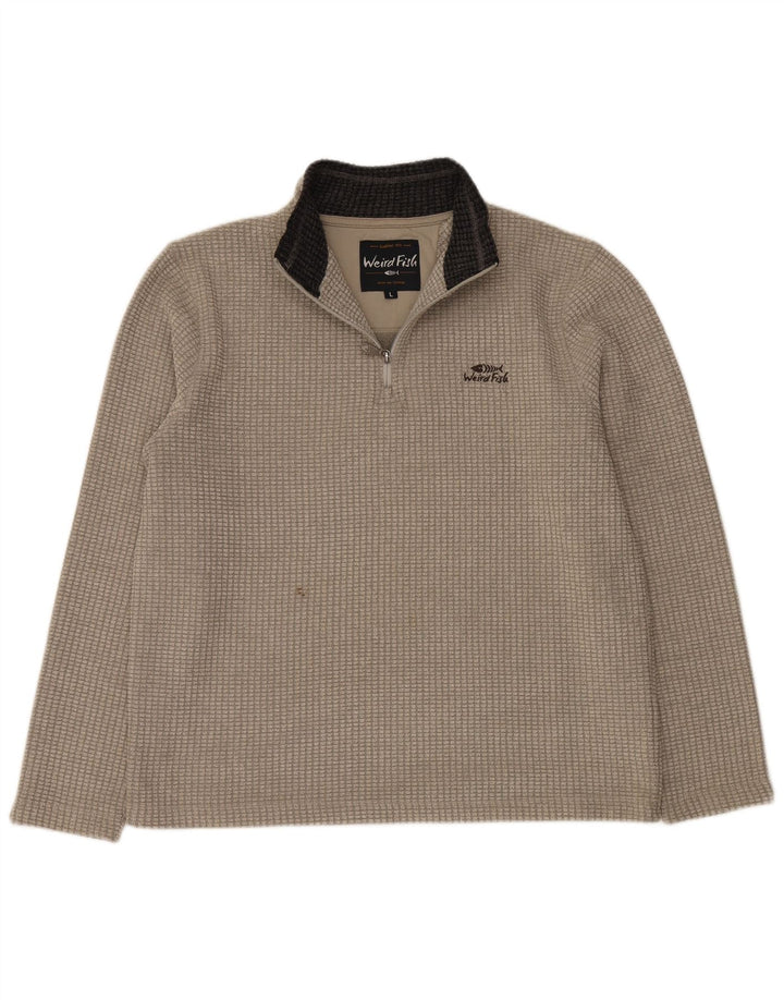 Weird Fish Herre Zip Neck Jumper Sweater Stor Beige Polyester
