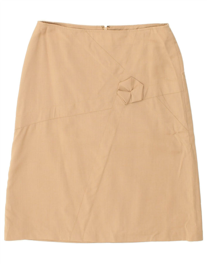 VINTAGE Womens A-Line Skirt UK 14 Large W30  Beige Wool Vintage Vintage and Second-Hand Vintage from Messina Hembry 