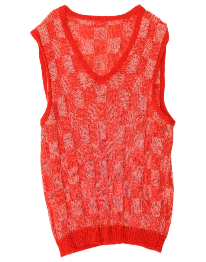 Vintage Dame Longline Vest Tank Top UK 14 Medium Rød Geometrisk