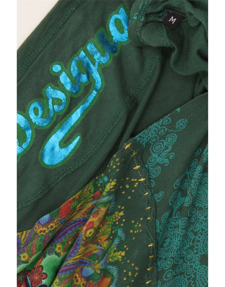 Desigual Dame Oversized Grafisk Batwing Bluse Top UK 14 Medium Grøn