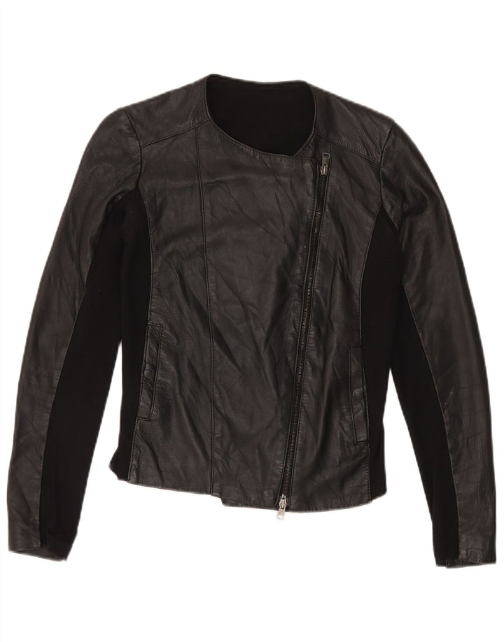IMPERIAL Womens Leather Jacket UK 10 Small Black Colourblock Leather