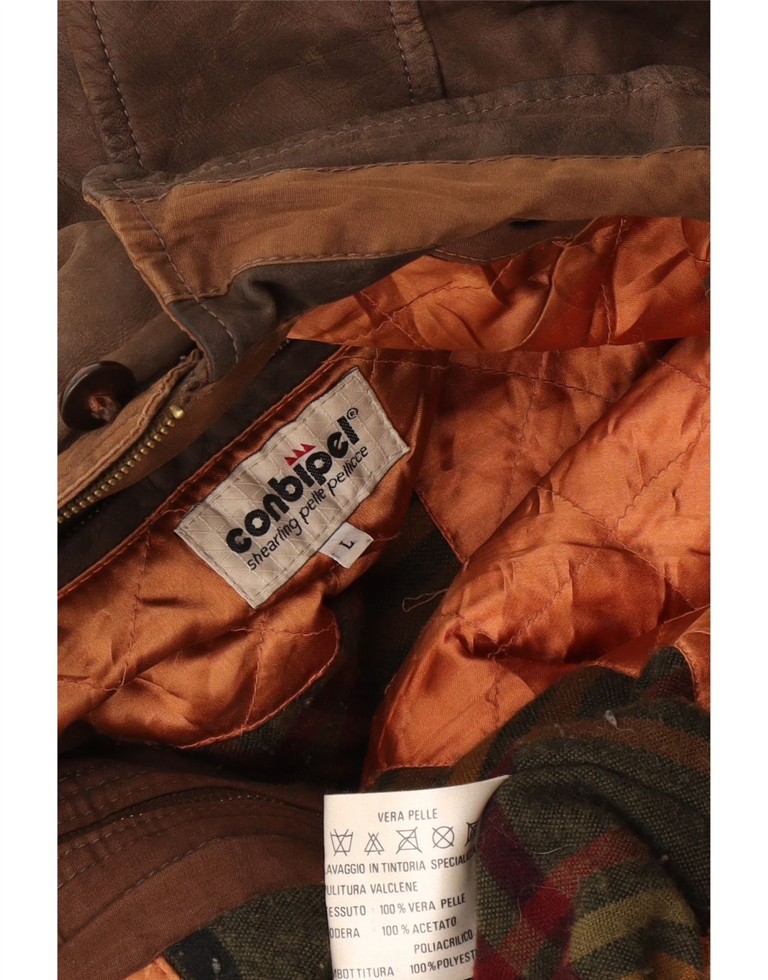 CONBIPEL Herre Læderjakke UK 40 Stor Brun Læder