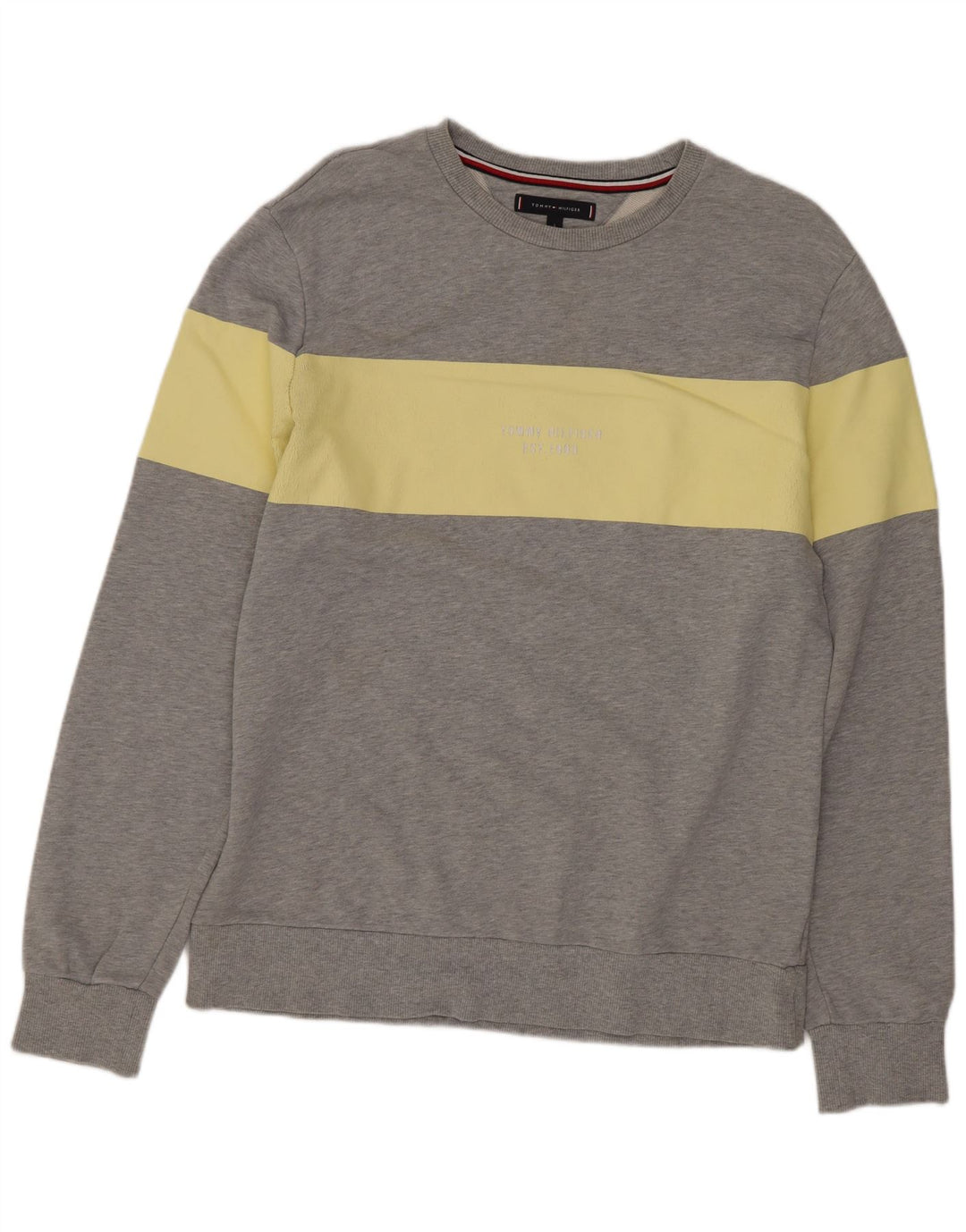 Tommy Hilfiger Herre Sweatshirt Jumper Stor Grå Colourblock Bomuld