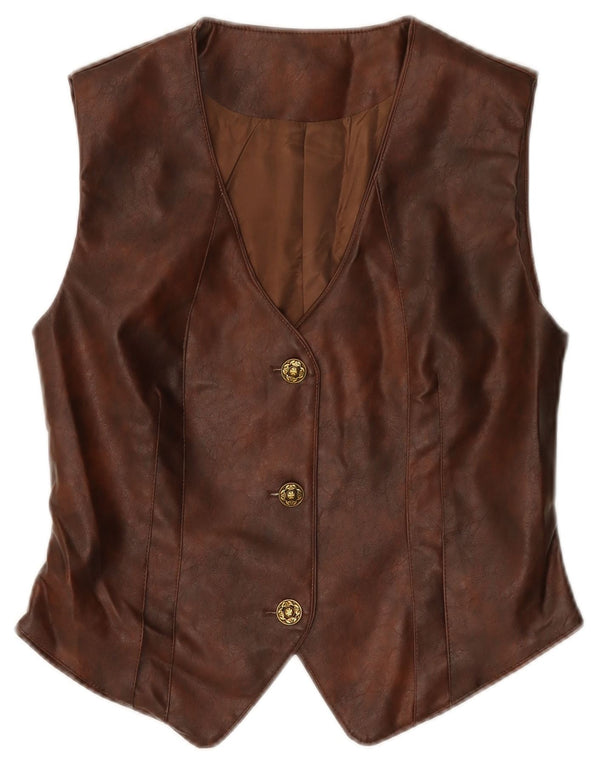Vintage damevest i imiteret læder UK 12 medium brun polyurethan