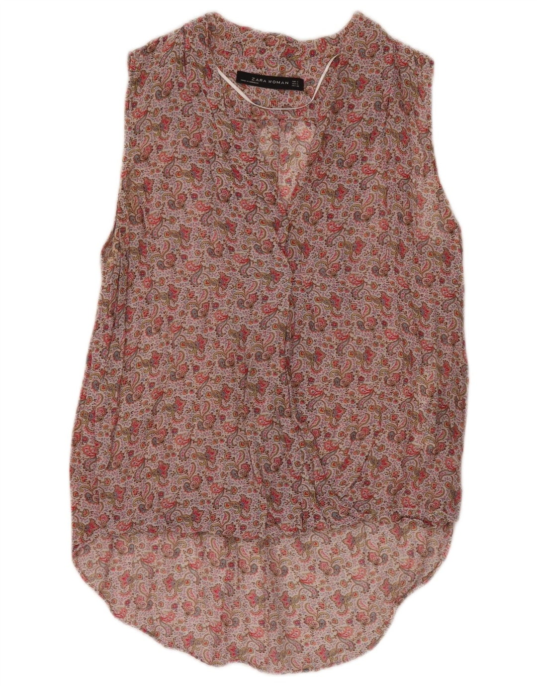Zara Dame Ærmeløs Tunika Top UK 10 Small Multicolor Paisley Viscose