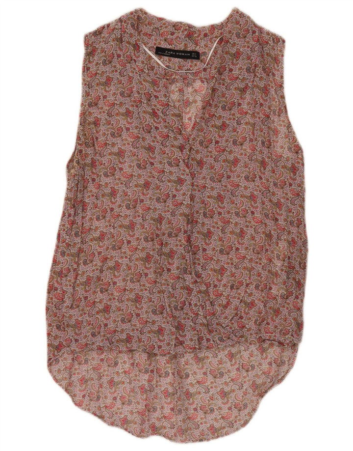 Zara Dame Ærmeløs Tunika Top UK 10 Small Multicolor Paisley Viscose