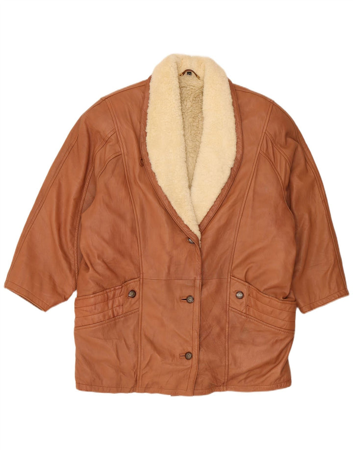 Vintage Dame Oversized Shearling Jacket UK 16 Large Brown