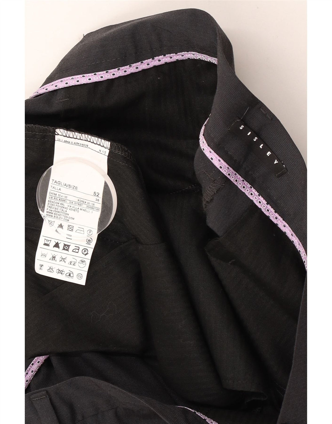 Sisley Herre 2-knap 2-delt jakkesæt IT 52 XL W36 L32 Grå polyester