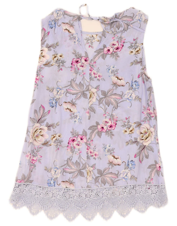 Oasis Dame ærmeløs bluse Top UK 8 Small Purple Floral Viscose