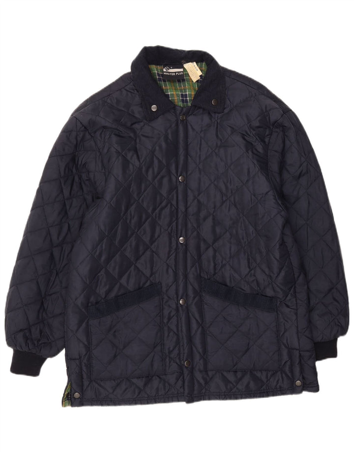 VINTAGE Mens Quilted Jacket UK 40 Large Navy Blue Nylon