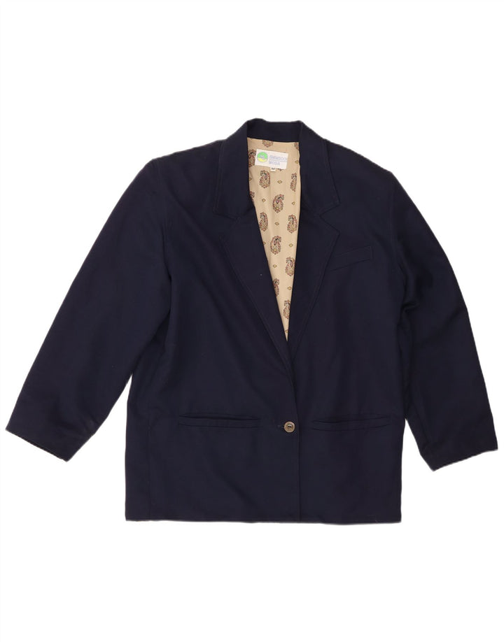 Vintage Dame 1 Knap Blazer Jacket UK 14 Medium Navy Blue Polyester