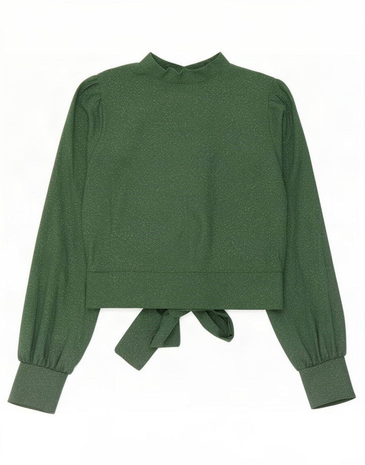Vintage Womens Crop Shirt Bluse UK 10 Small Green Polyester