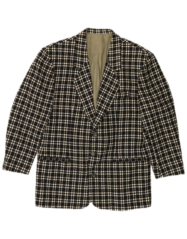 VINTAGE Herre 3-knaps blazerjakke IT 48 Medium Sort Houndstooth Uld