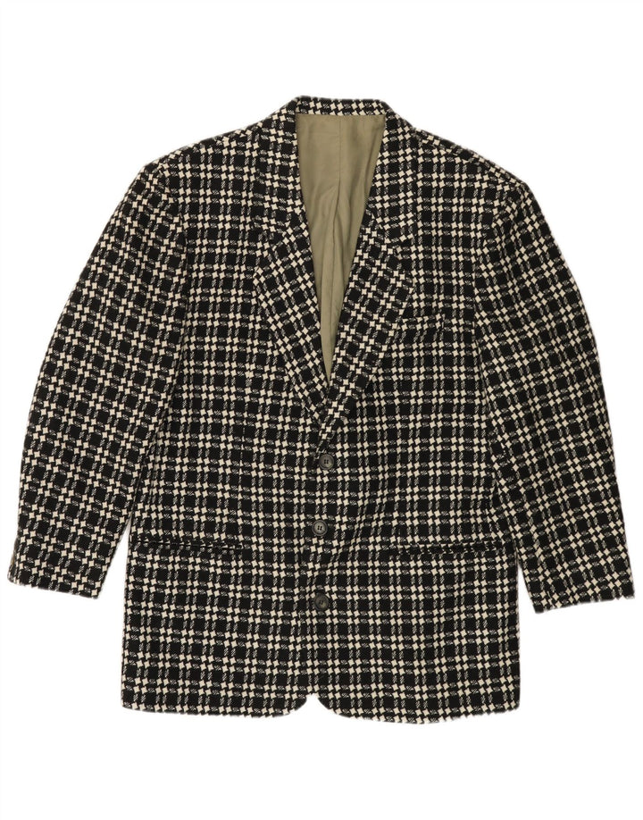 VINTAGE Herre 3-knaps blazerjakke IT 48 Medium Sort Houndstooth Uld