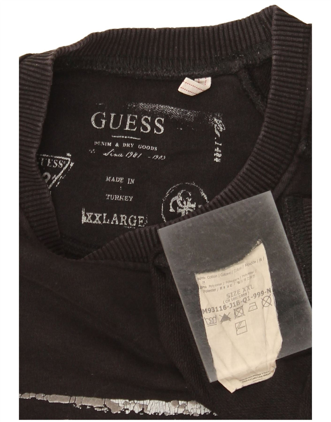 Guess Herre grafisk sweatshirt trøje 2XL sort bomuld