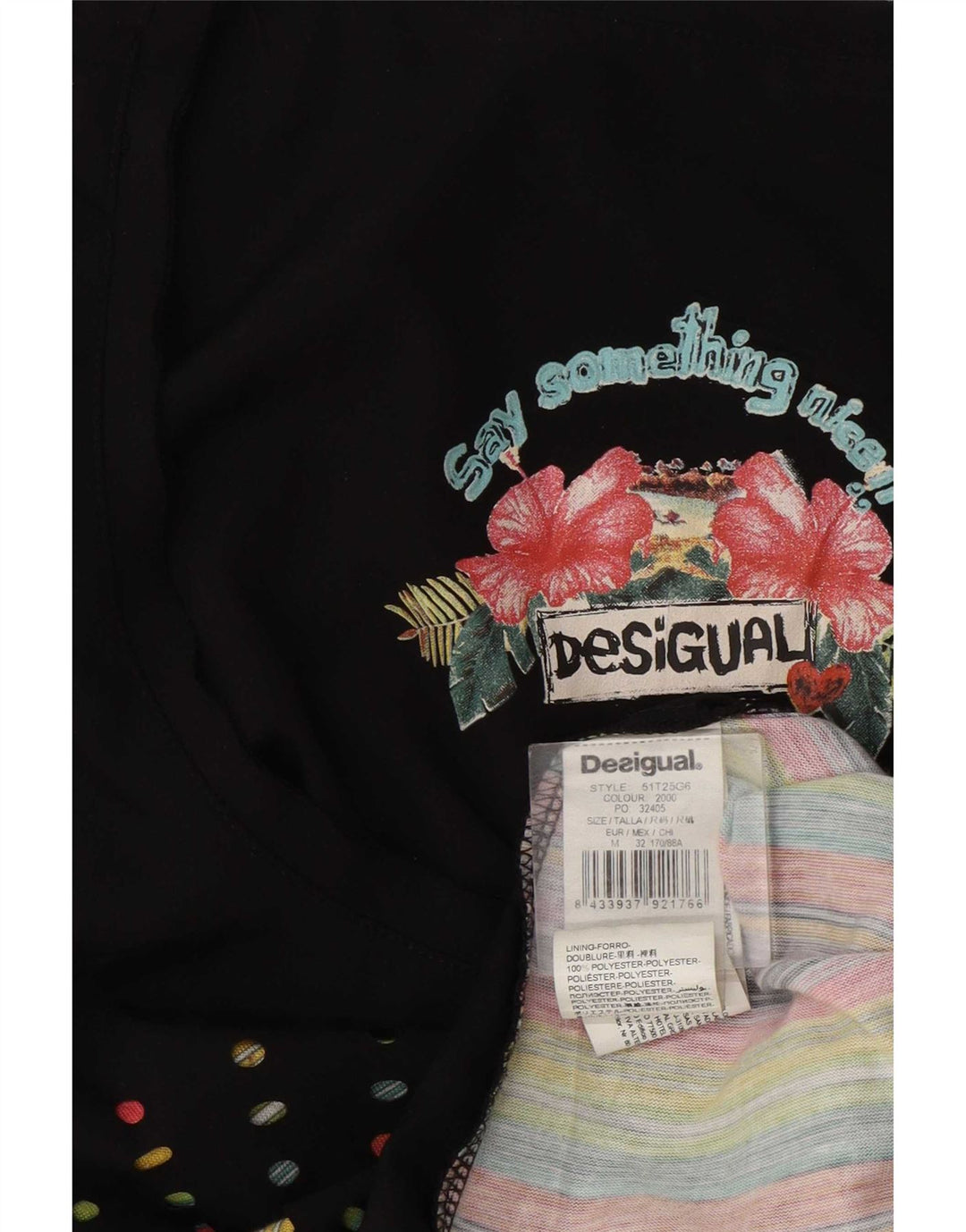 Desigual Kvinders Grafisk Vest Top UK 12 Medium Sort Geometrisk Polyester
