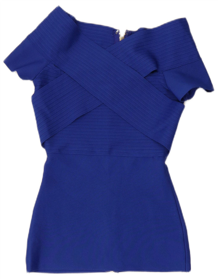 Karen Millen Dame Off Shoulder Bluse Top UK 4 XS Blue Polyester