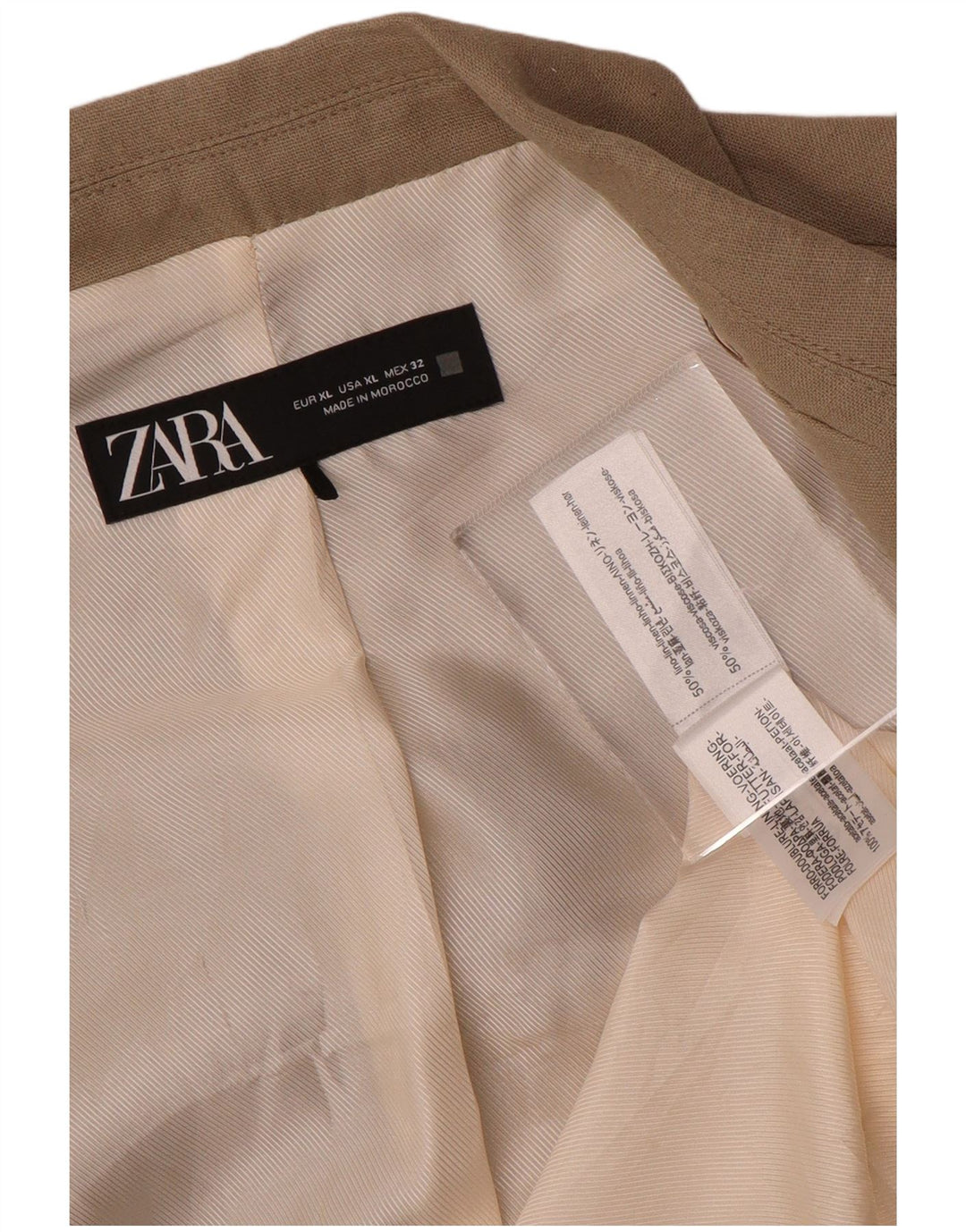 Zara Womens Open Blazer Jacket UK 18 XL Beige Linen