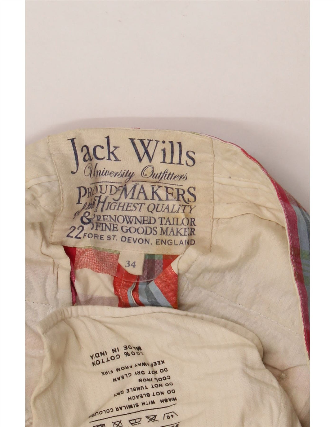 JACK WILLS Chino Shorts til mænd W34 Stor flerfarvet ternet bomuld
