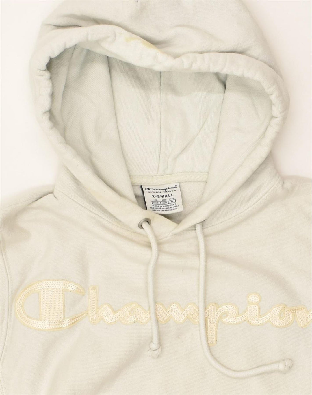 CHAMPION Mens Graphic Hoodie Jumper XS Green Colourblock Cotton | Vintage Champion | Thrift | Second-Hand Champion | Used Clothing | Messina Hembry 