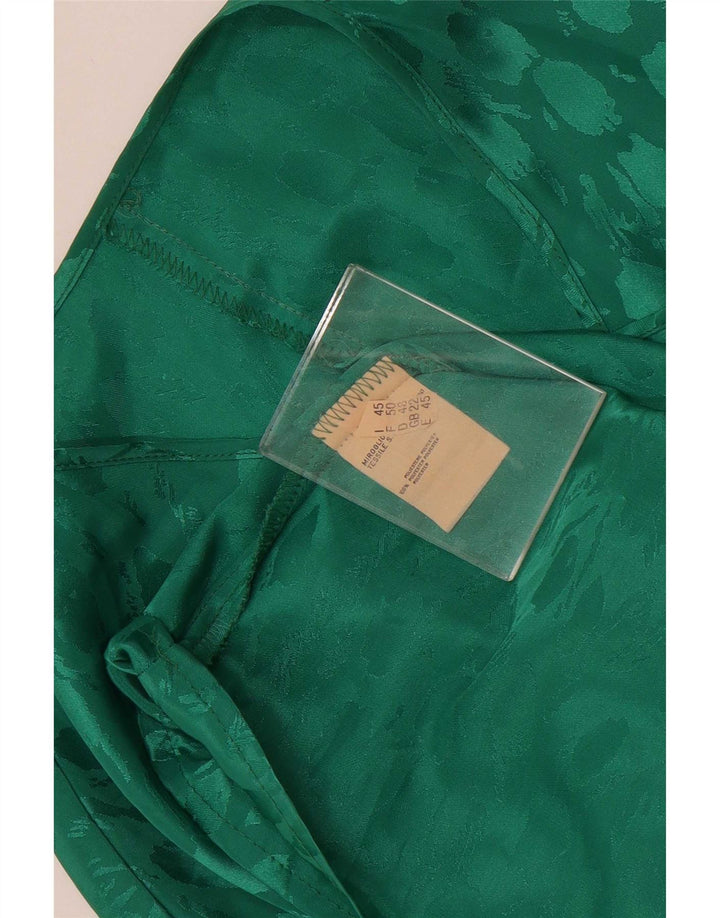 Vintage damebluse top UK 22 2XL Grøn plettet polyester