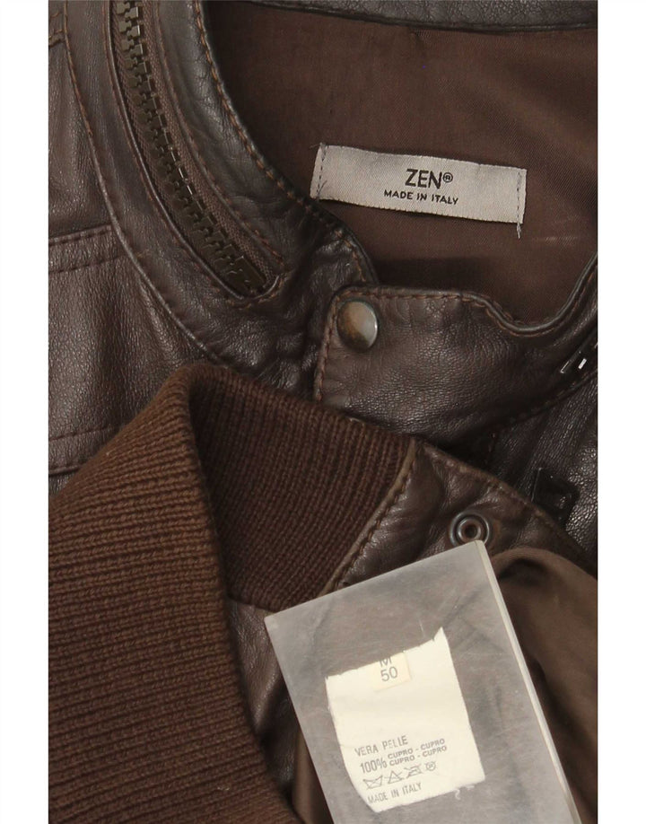 Zen Bomber læderjakke til mænd str. 50 Medium brunt læder