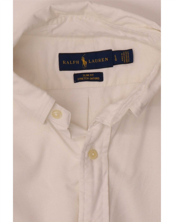 Ralph Lauren Stretch Oxford Slim Fit skjorte til mænd, stor hvid