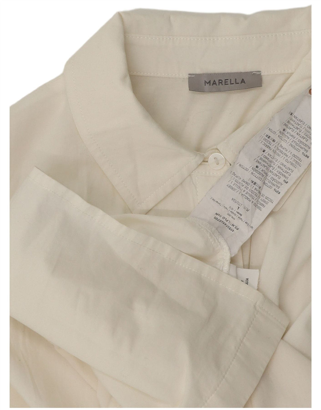 Marella Dame Longline Shirt Bluse UK 16 Large Off White Bomuld