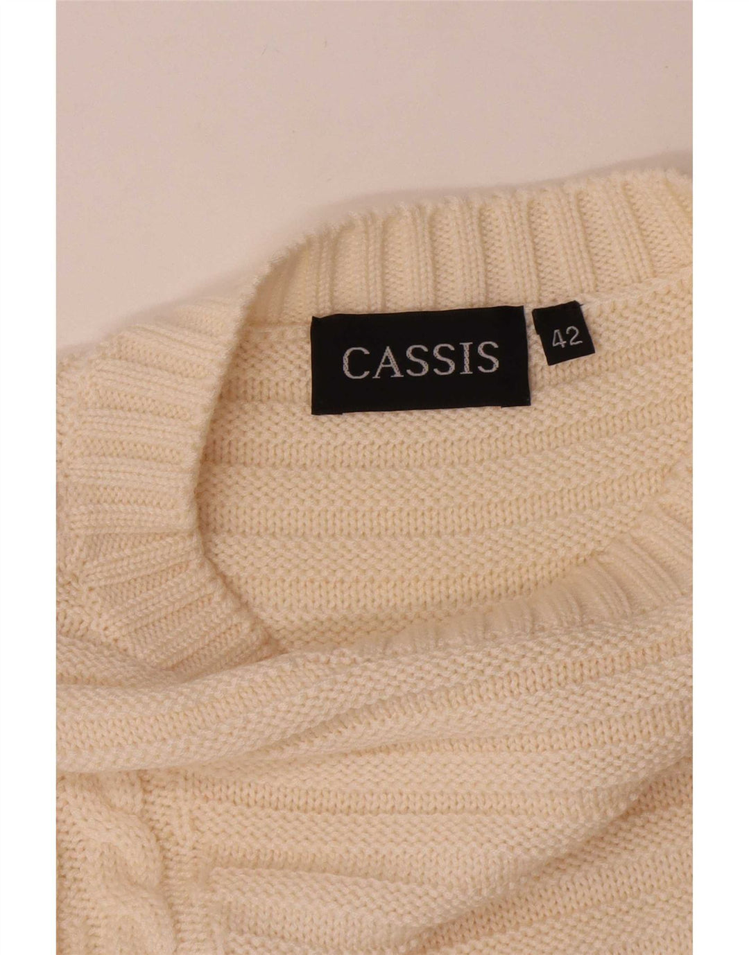 Vintage Dame Oversized Boat Neck Jumper Sweater EU 42 Large Beige