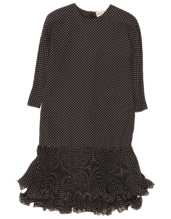 Vintage kvinders 3/4 ærmer drop waist dress UK 10 Small Black Spotted