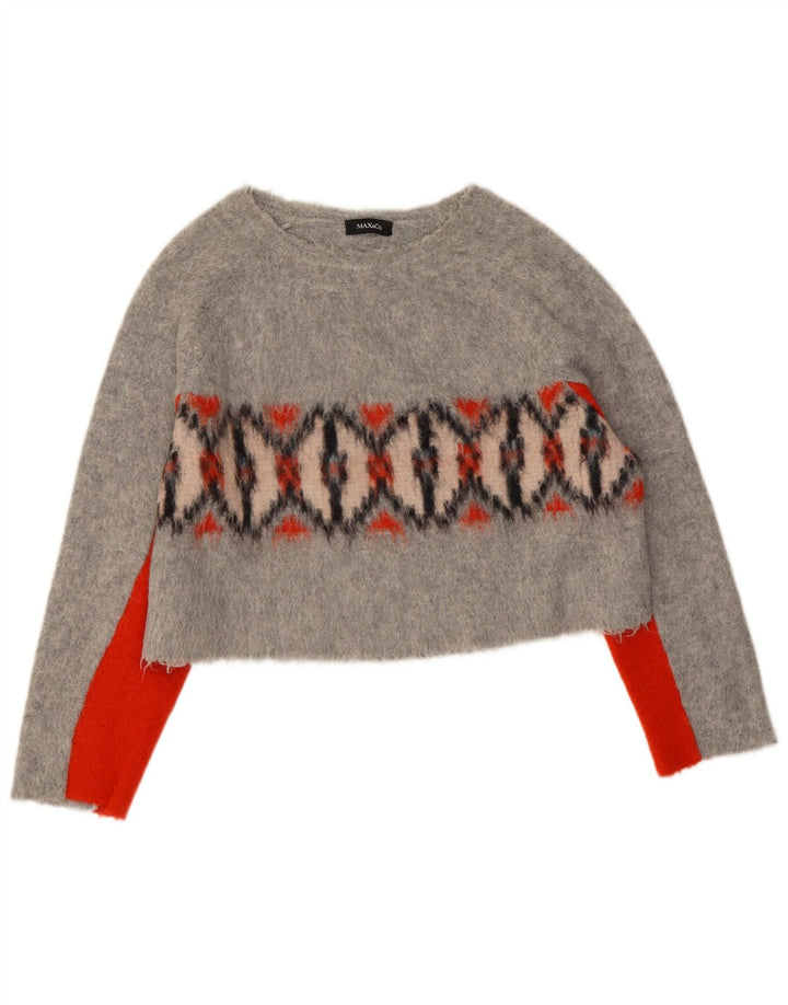 Max&Co. Womens Crop Boat Neck Jumper Sweater UK 10 Small Grey Geometric