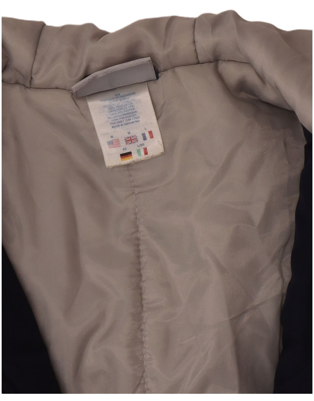 Reebok Herre Hooded Bomber Jacket UK 38 Medium Navy Blue Colourblock