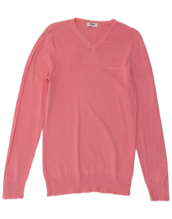 MOSCHINO Herre V-hals sweater Small Pink Bomuld