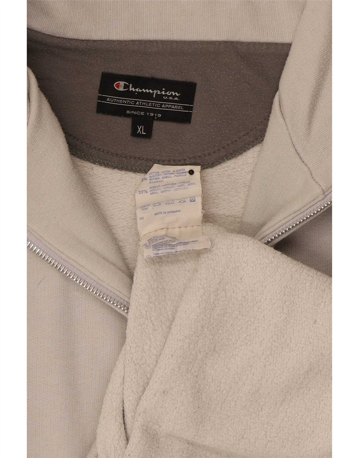 Champion Herre Zip Neck Sweatshirt Jumper XL Grå Bomuld