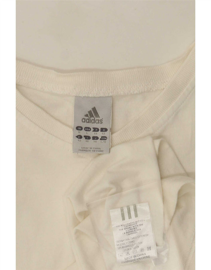 Adidas Dame T-Shirt Top UK 16 Stor Hvid Bomuld