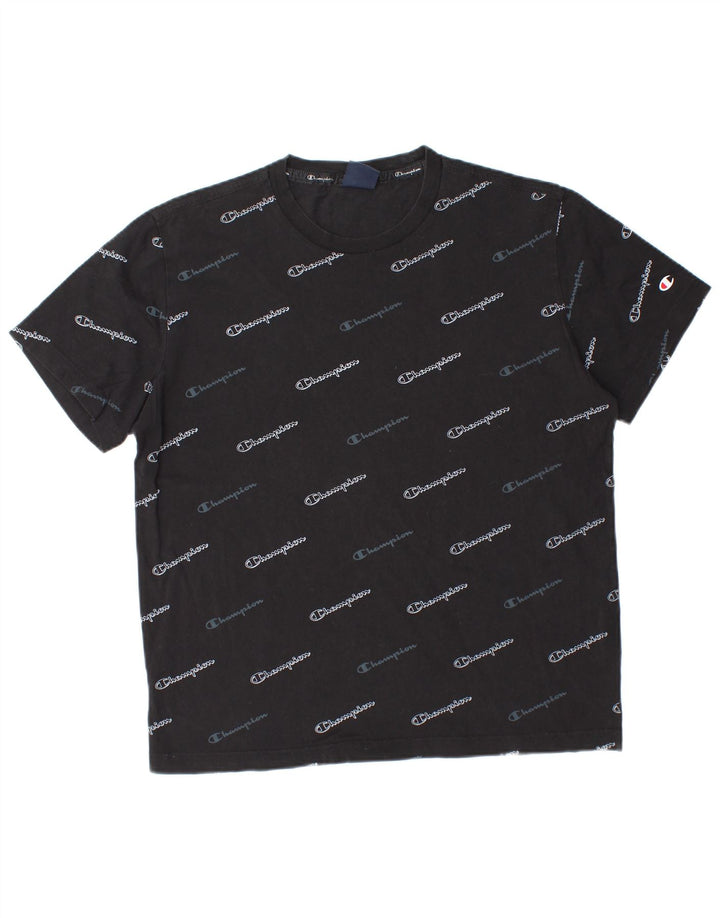 CHAMPION Mens Graphic T-Shirt Top Large Black Cotton