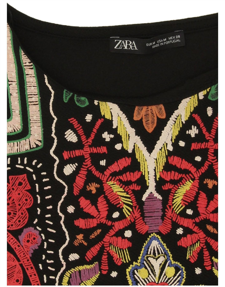 Zara Womens Abstrakt mønster Shift Dress UK 14 Medium Black