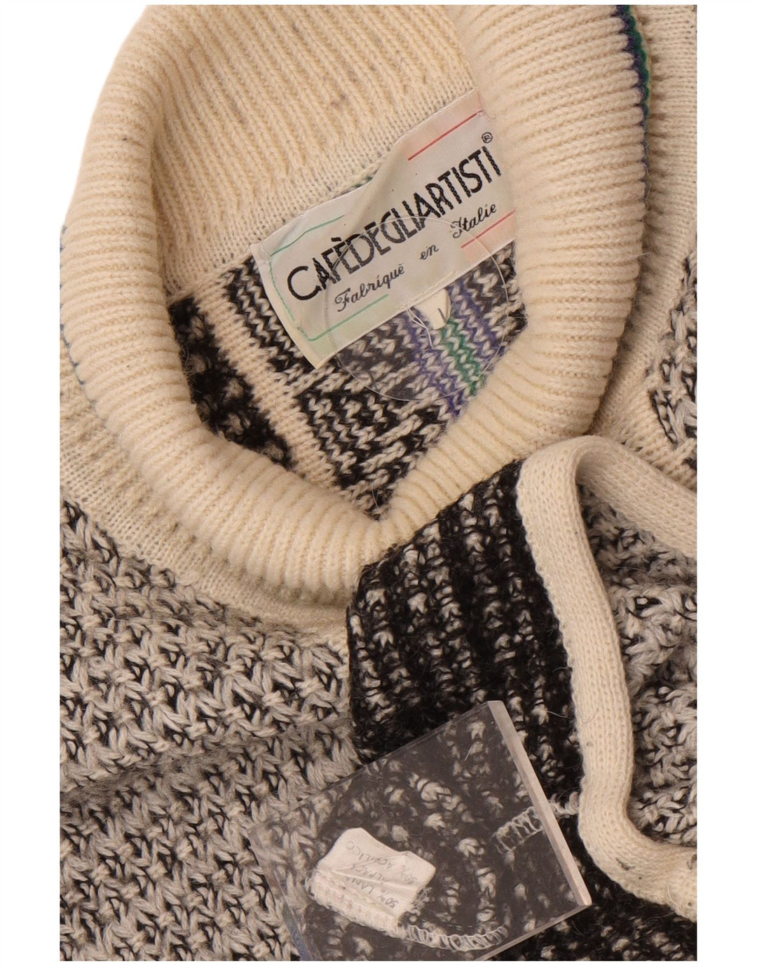 Vintage Herre rullehals sweater stor grå geometrisk uld