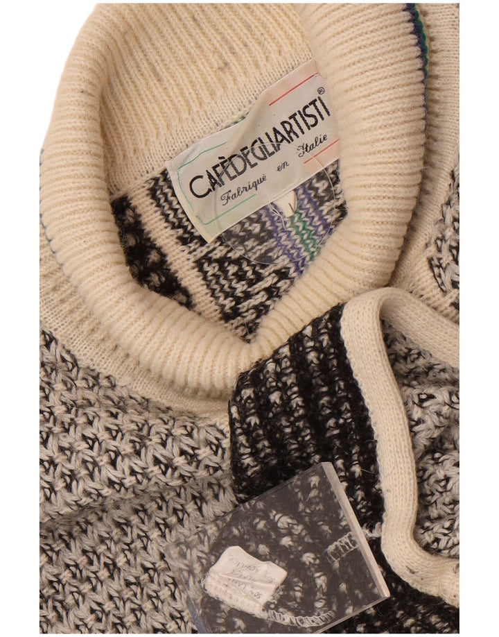 Vintage Herre rullehals sweater stor grå geometrisk uld