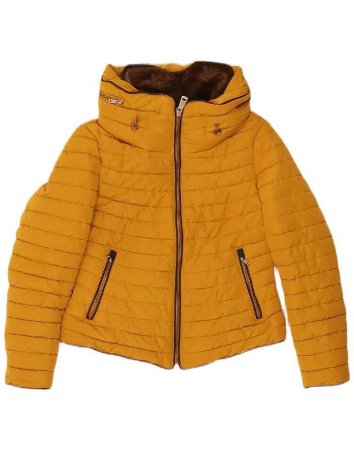 Zara Dame Hooded Crop Polstret Jakke UK 14 Stor Gul Polyester