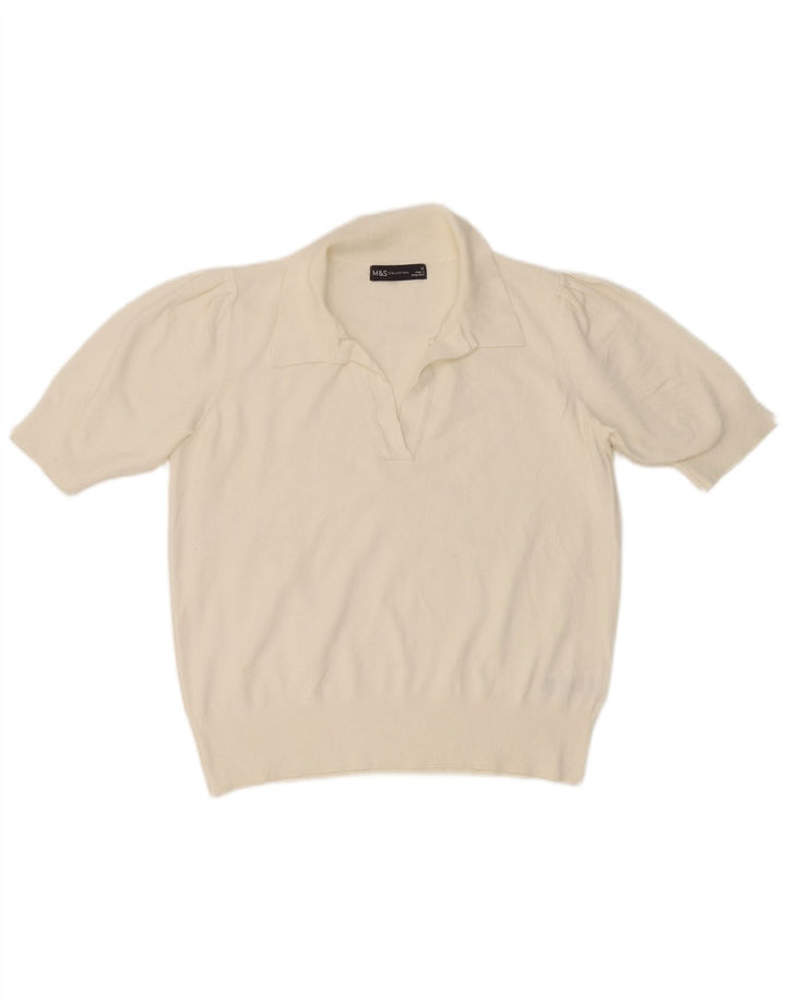 Marks & Spencer Dame Polo Shirt UK 12 Medium White Viscose