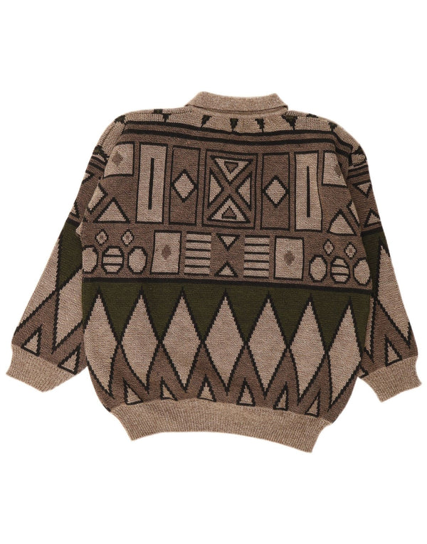 Vintage herre polo hals sweater medium brun geometrisk