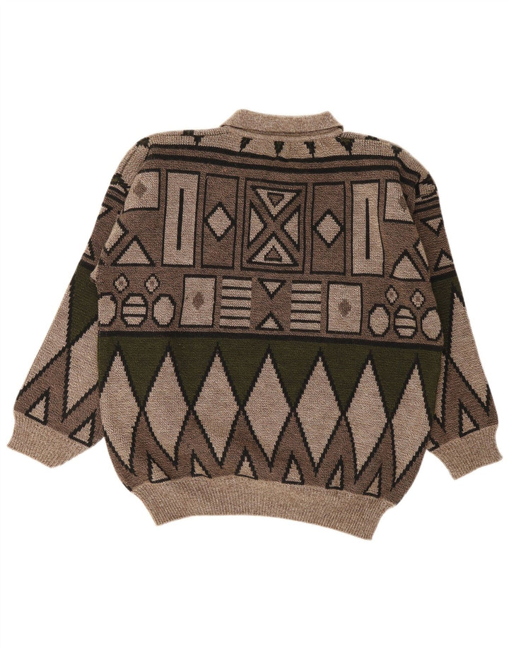 Vintage herre polo hals sweater medium brun geometrisk