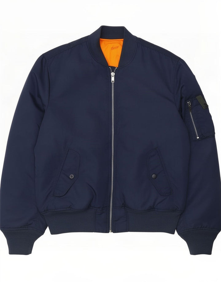Pull & Bear Herre Bomber Jacket UK 38 Medium Navy Blue Colourblock